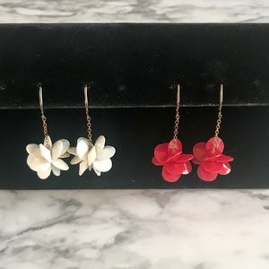Vintage set of Red & White Cluster Screw Earrings